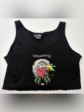 Vintage 2000 Myrtle Beach Bike Rally Cropped Tank Top L/XL Black GUC